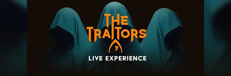 A promotional banner for The Traitors Live Experience.