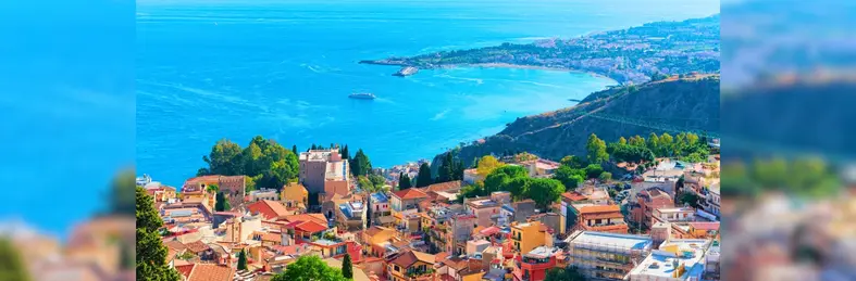 Cityscape of Taormina and Mediterranean Sea Sicily