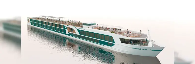 A computer rendering of AMADEUS Mira, a river cruise ship.