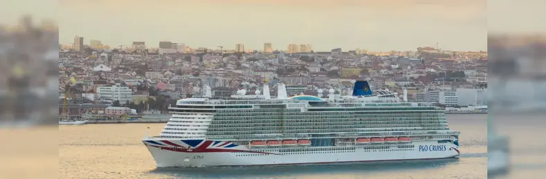 P&O Cruises' Iona vessel sailing past Lisbon, Portugal.