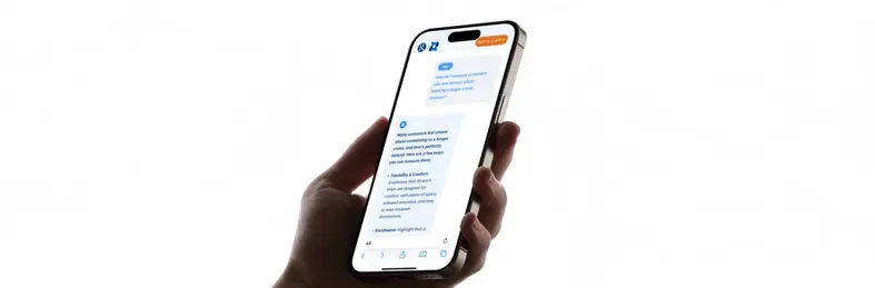 An iPhone user navigating the RIVA AI assistant tool.