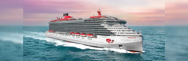 Resilient Lady, Virgin Voyages' third Lady Class vessel, at sea.