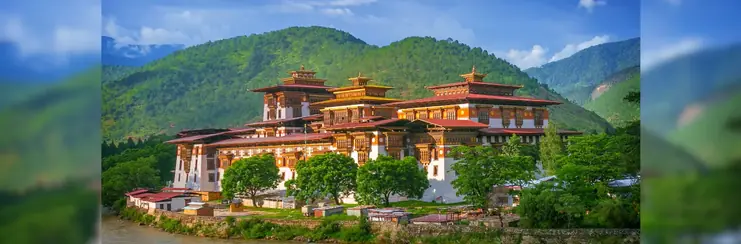 A vibrant photo of a temple in Bhutan
