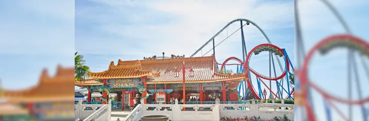 Dragon Khan, reopened in PortAdventura World, taken in daylight.