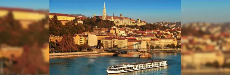 Scenic river vessel on the Danube at sunset