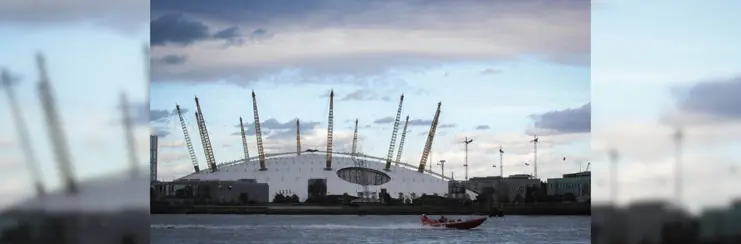 A photo of the O2 Arean from across the river Thames