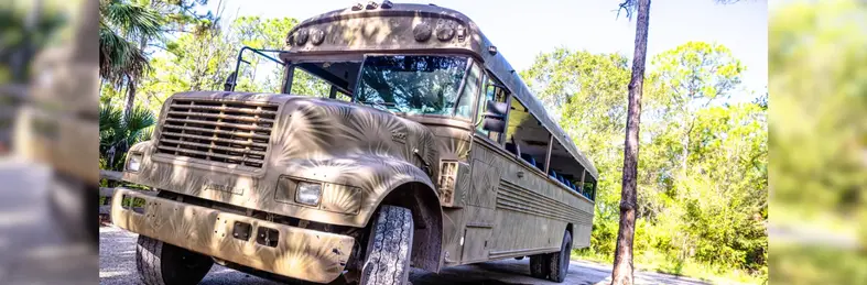 A Swamp Buggy driving through Babcock Eco Ranch in Punta Gorda, Florida.