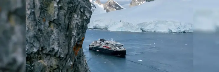 A HX Expedition cruise ship in Antarctica. 