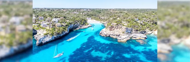 Aerial view photo of Cala Llombards beach on Mallorca island in