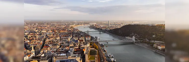 An aerial view of the Danube river in Budapest.