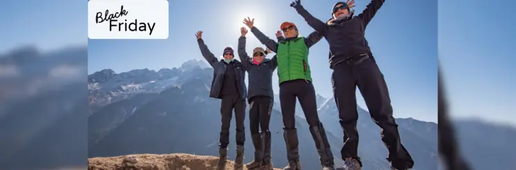 4 People cheering at Everest Base Camp in Nepal