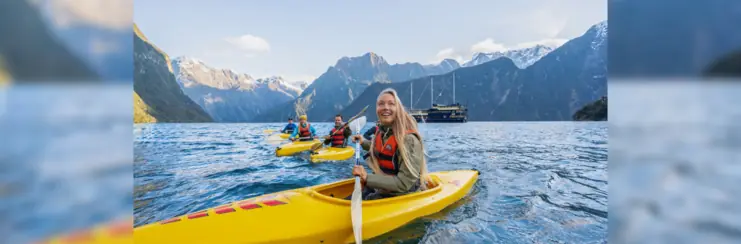 Kayakers on New Zealand's Milford Sound