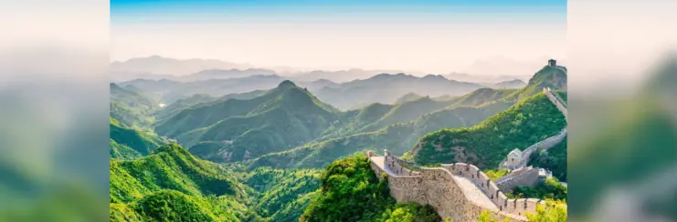 View over Chinese landscape by Great Wall of China