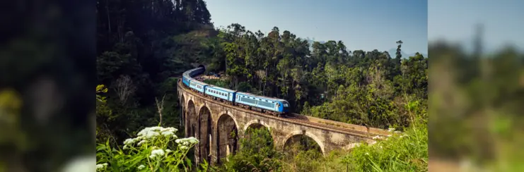 Train on viaduct on the Kandy to Ella journey