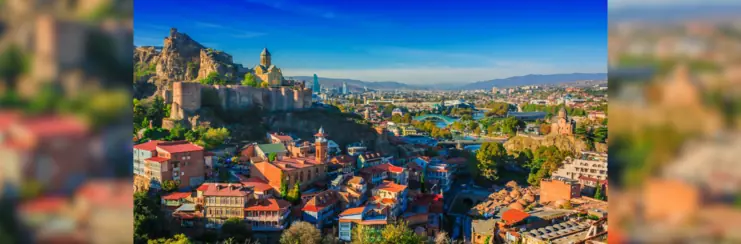 Tbilisi town skyline with scenery in distance