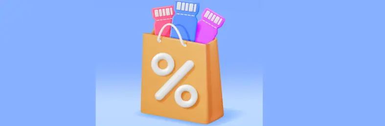Animated image of a shopping bag and vouchers