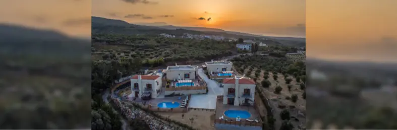 Hillside shot of Villa Ouraria Klio, in Crete.