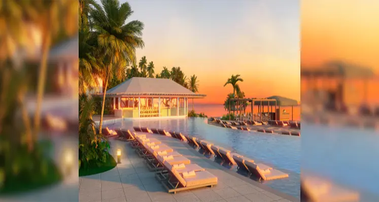 The pool at Royalton Hideaway Jamaica at sunset.