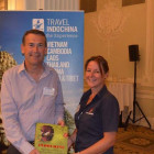 Prize winner Paul Cahill, Thomas Cook Southport with Lesley Wright, Travel Indochina with his Indochine Cook Book