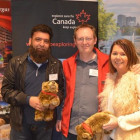 Winners of the 2 grizzly bears are Sulimen Patel ( Not Just Travel ) and Julie Birch ( PTA Midcounties Co-Operative ), with Roger Harris from the Canada Tourism Commission